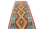 2'5" x 6'6" Multi color Kilim Geometric Handmade Wool Runner Rug | Premium Luxury Runner Rug