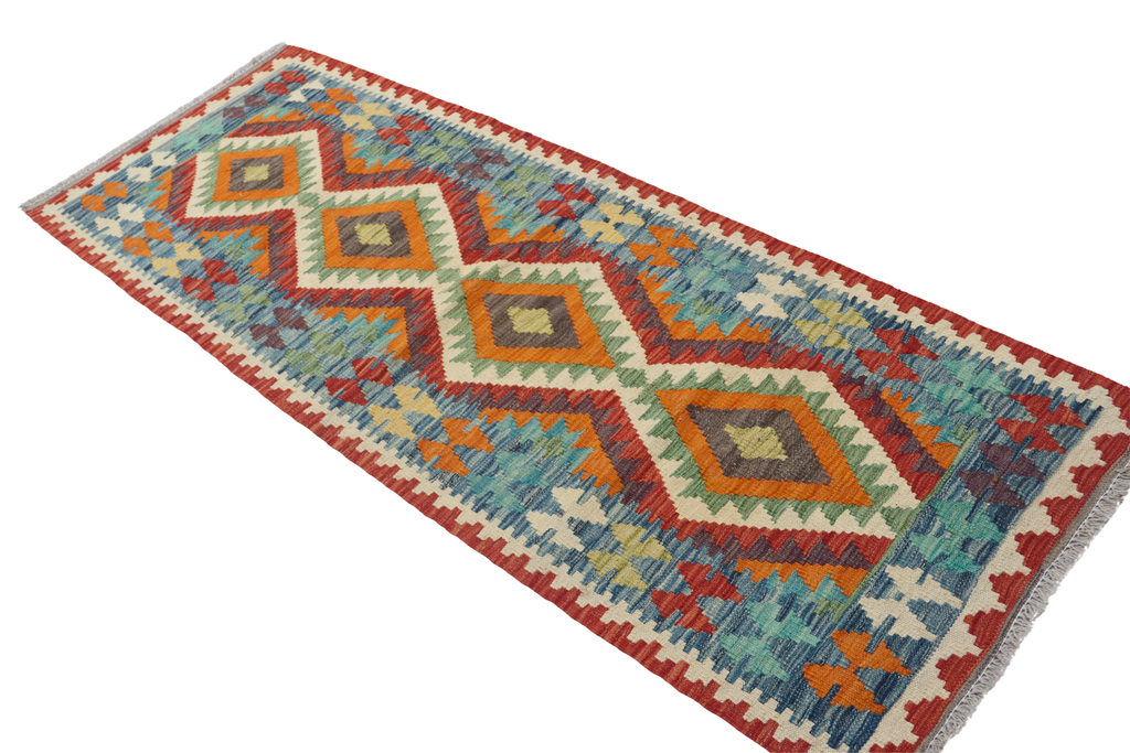 2'5" x 6'6" Multi color Kilim Geometric Handmade Wool Runner Rug | Premium Luxury Runner Rug