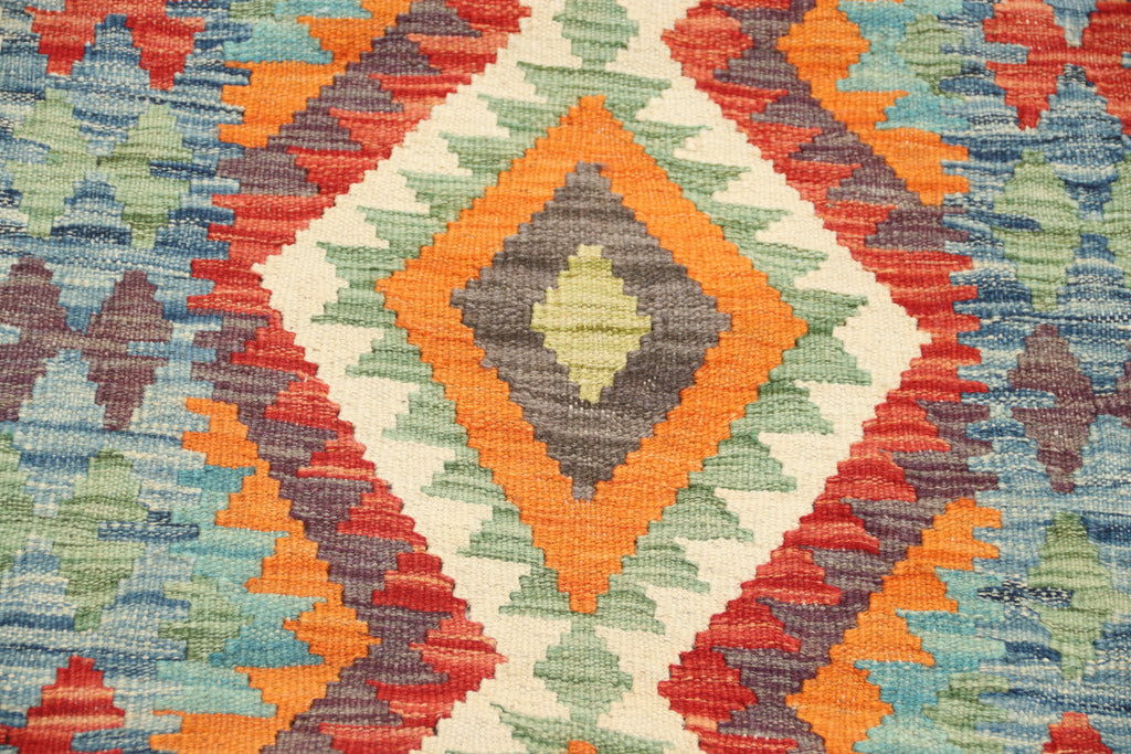 2'5" x 6'6" Multi color Kilim Geometric Handmade Wool Runner Rug | Premium Luxury Runner Rug