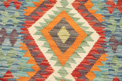2'5" x 6'6" Multi color Kilim Geometric Handmade Wool Runner Rug | Premium Luxury Runner Rug