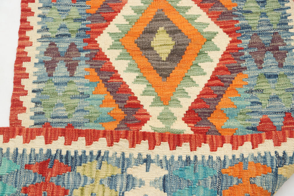 2'5" x 6'6" Multi color Kilim Geometric Handmade Wool Runner Rug | Premium Luxury Runner Rug