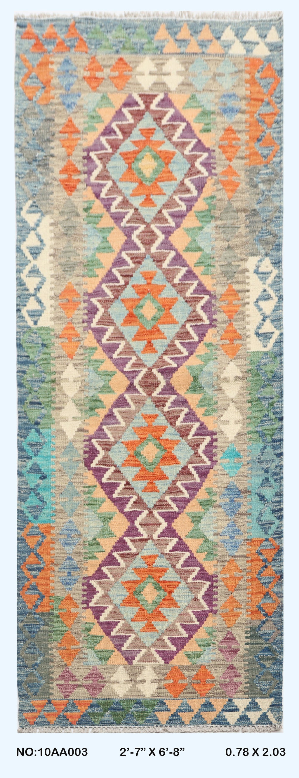 2'7" x 6'8" Multicolor Kilim Geometric Handmade Wool Runner Rug | Premium Luxury Runner Rug