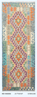 2'7" x 6'8" Multicolor Kilim Geometric Handmade Wool Runner Rug | Premium Luxury Runner Rug