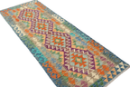 2'7" x 6'8" Multicolor Kilim Geometric Handmade Wool Runner Rug | Premium Luxury Runner Rug