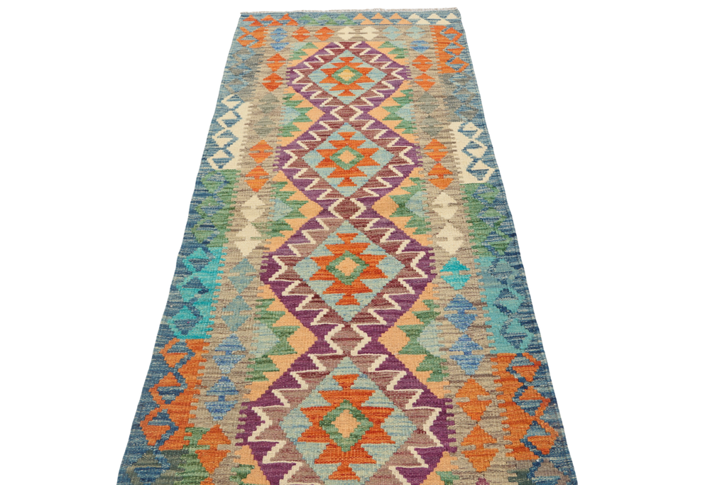 2'7" x 6'8" Multicolor Kilim Geometric Handmade Wool Runner Rug | Premium Luxury Runner Rug