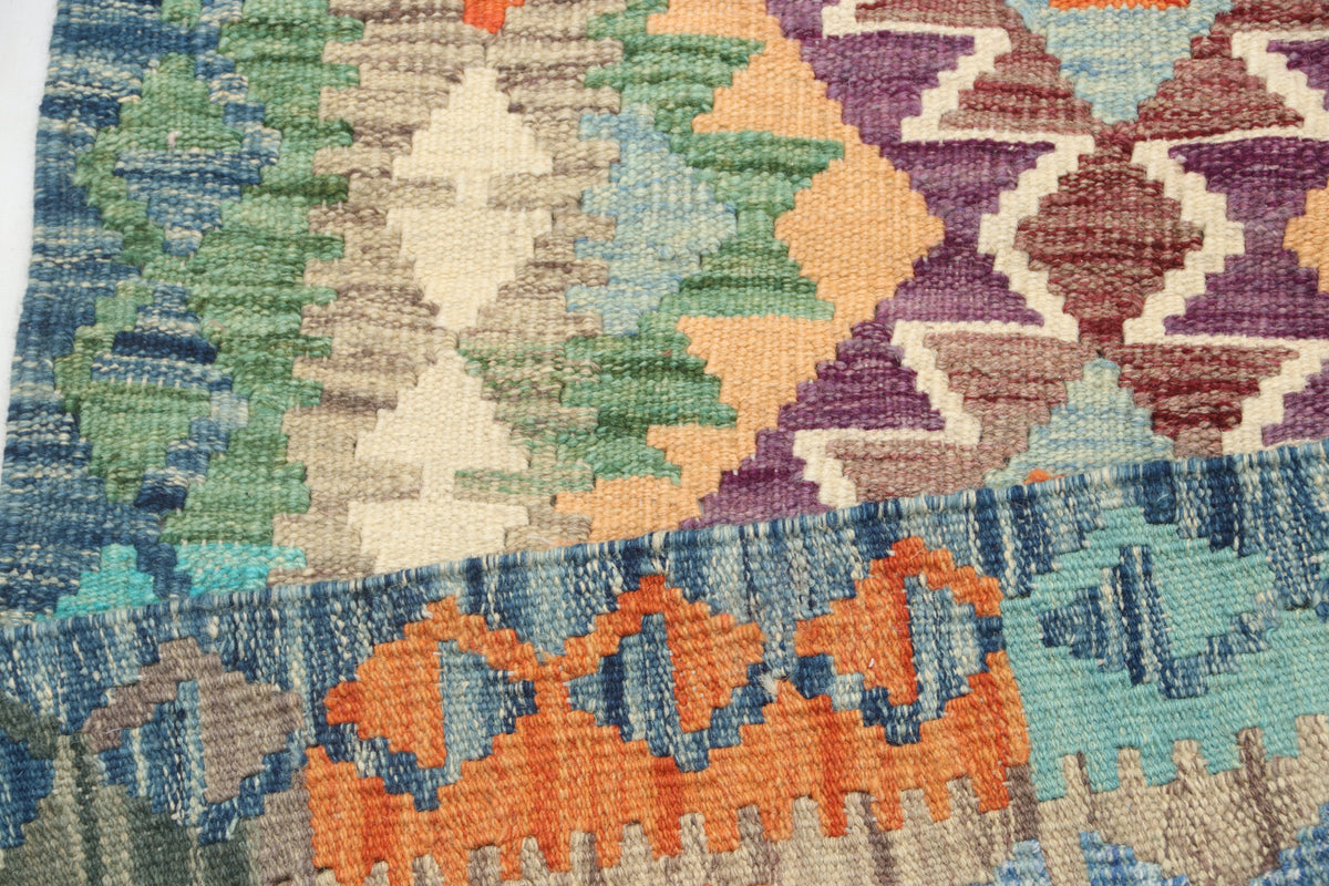 2'7" x 6'8" Multicolor Kilim Geometric Handmade Wool Runner Rug | Premium Luxury Runner Rug