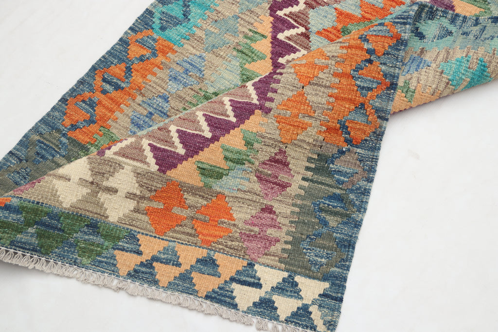2'7" x 6'8" Multicolor Kilim Geometric Handmade Wool Runner Rug | Premium Luxury Runner Rug