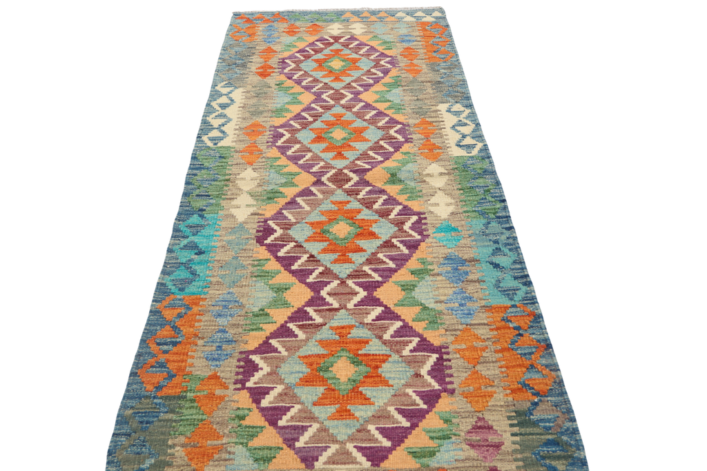 2'7" x 6'8" Multicolor Kilim Geometric Handmade Wool Runner Rug | Premium Luxury Runner Rug