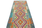 2'7" x 6'8" Multicolor Kilim Geometric Handmade Wool Runner Rug | Premium Luxury Runner Rug