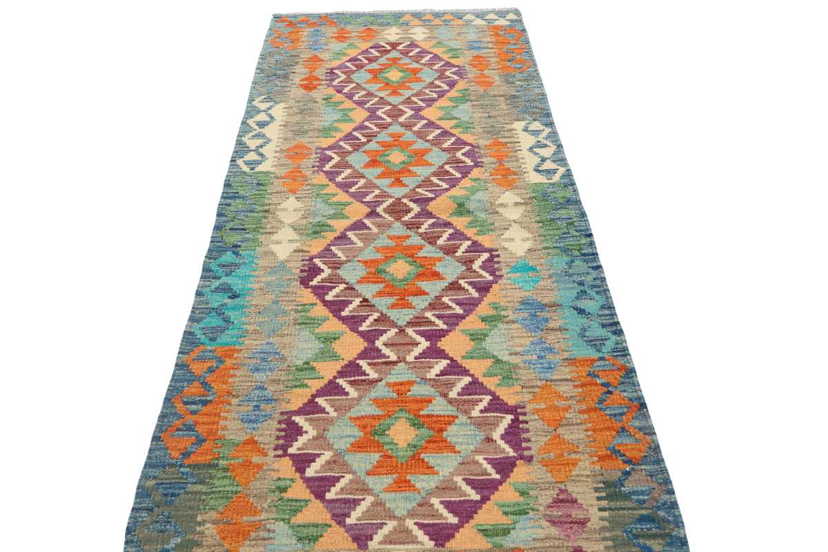 2'7" x 6'8" Multicolor Kilim Geometric Handmade Wool Runner Rug | Premium Luxury Runner Rug