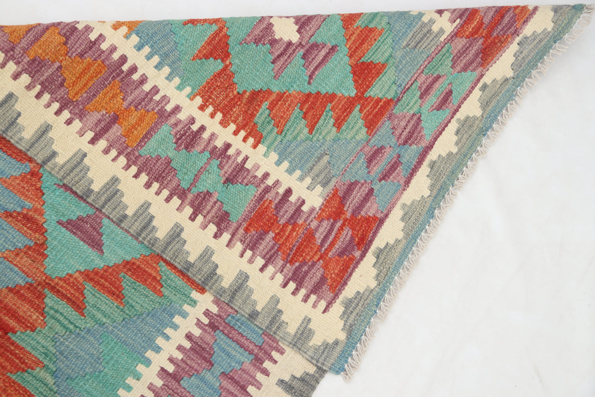 2'6" x 6'4" Multicolor Kilim Geometric Handmade Wool Runner Rug | Premium Luxury Runner Rug