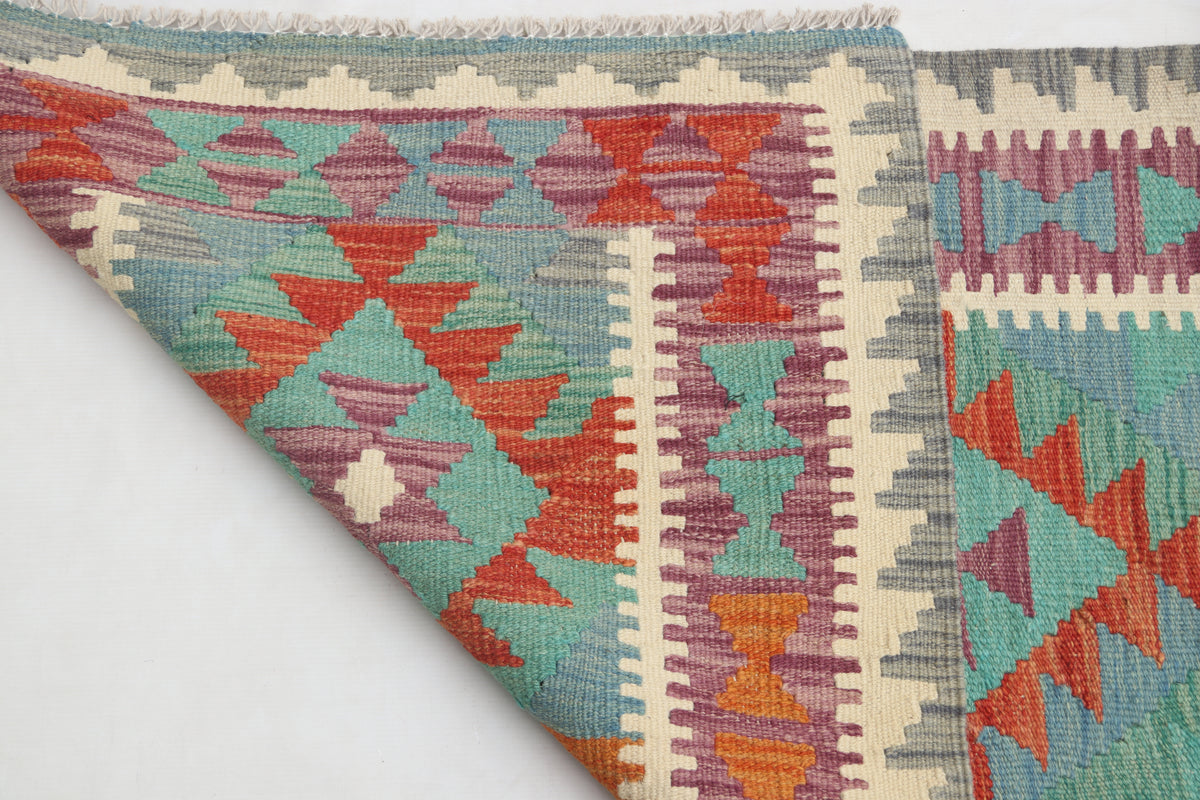 2'6" x 6'4" Multicolor Kilim Geometric Handmade Wool Runner Rug | Premium Luxury Runner Rug