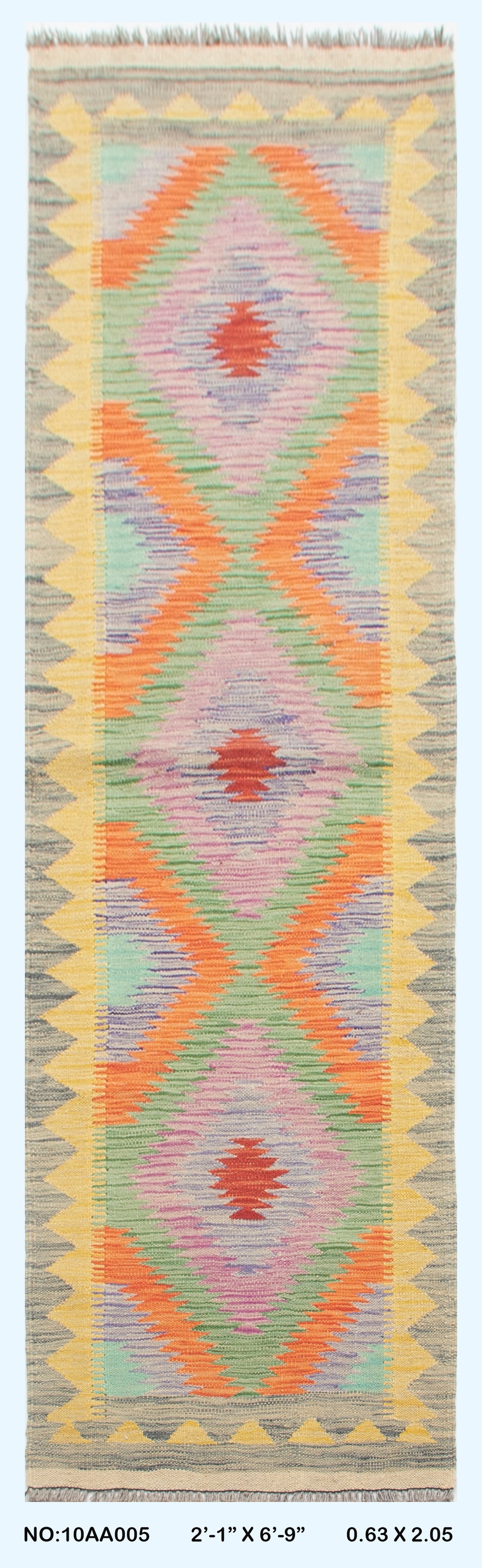 2'1" x 6'9" Multicolor Kilim Geometric Handmade Wool Runner Rug | Premium Luxury Runner Rug