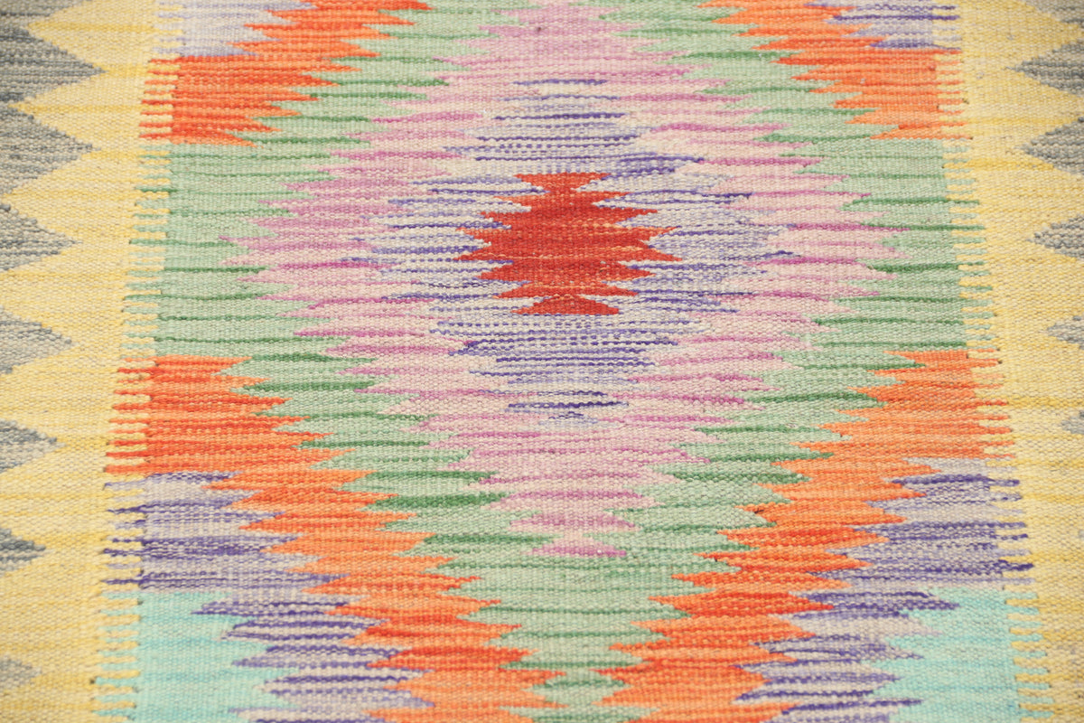 2'1" x 6'9" Multicolor Kilim Geometric Handmade Wool Runner Rug | Premium Luxury Runner Rug