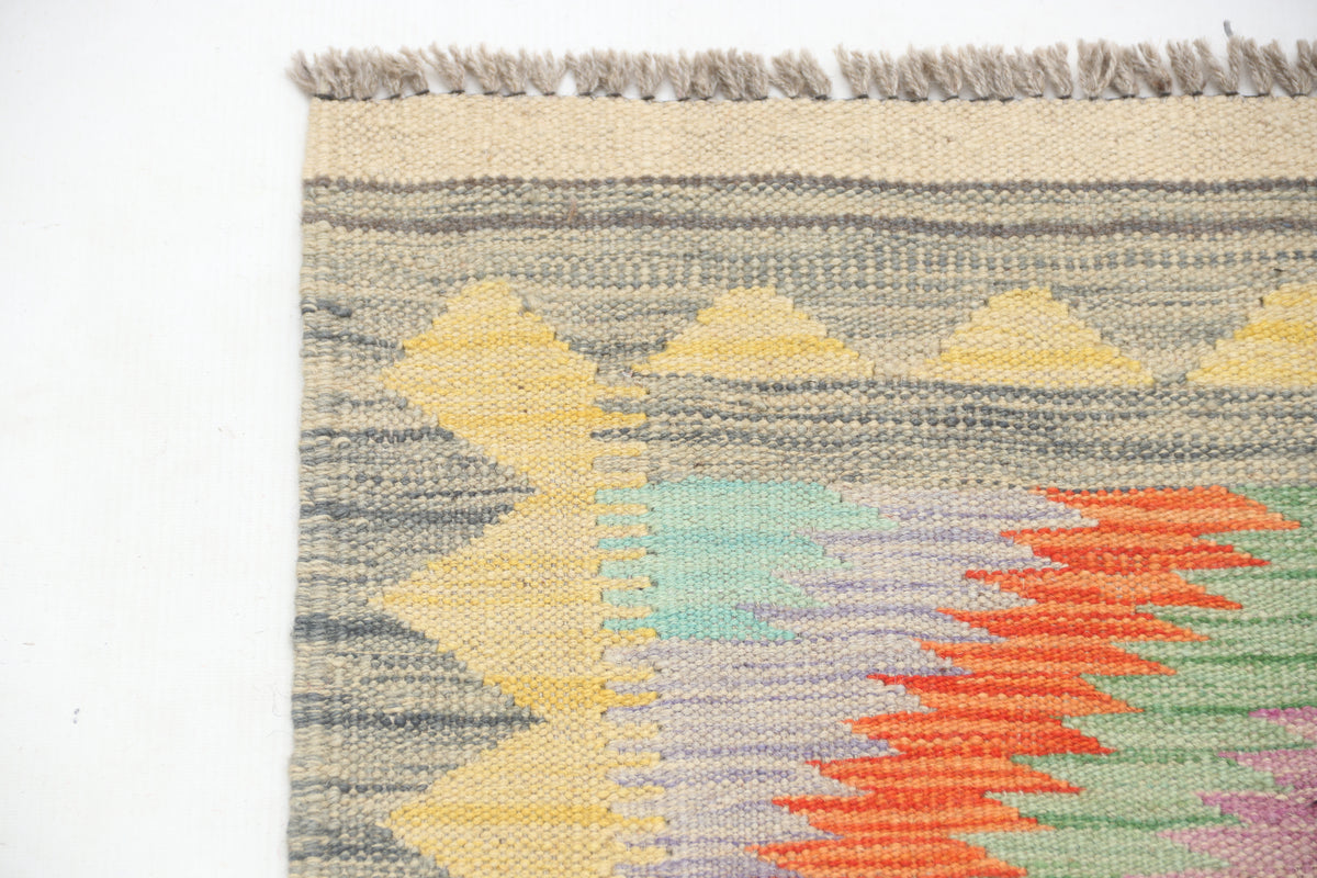 2'1" x 6'9" Multicolor Kilim Geometric Handmade Wool Runner Rug | Premium Luxury Runner Rug
