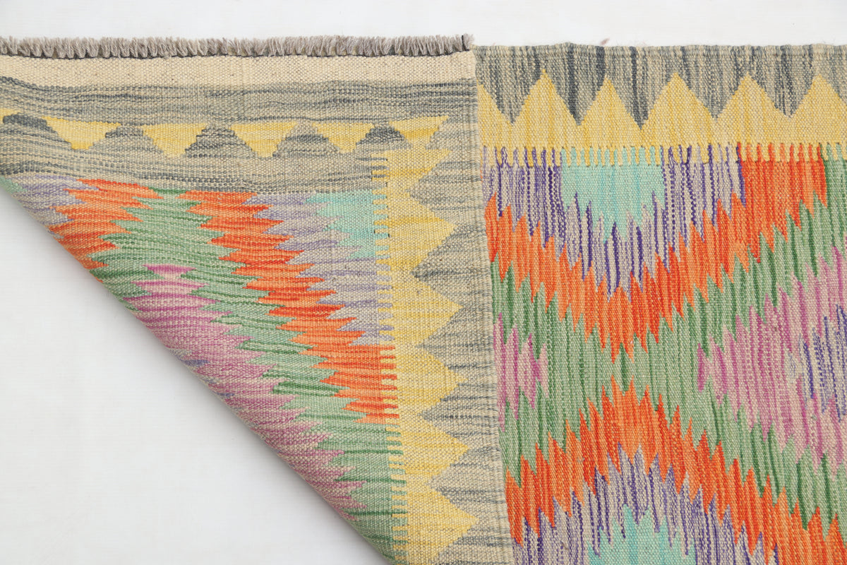 2'1" x 6'9" Multicolor Kilim Geometric Handmade Wool Runner Rug | Premium Luxury Runner Rug