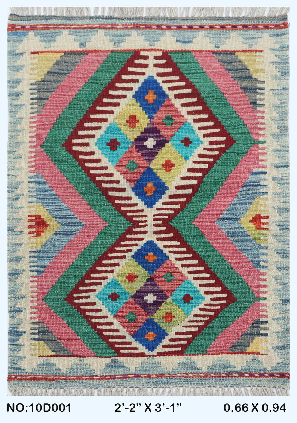 2x3 Multicolor Kilim Geometric Handmade Wool Area Rug | Premium Luxury Area Rug