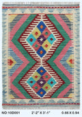 2x3 Multicolor Kilim Geometric Handmade Wool Area Rug | Premium Luxury Area Rug