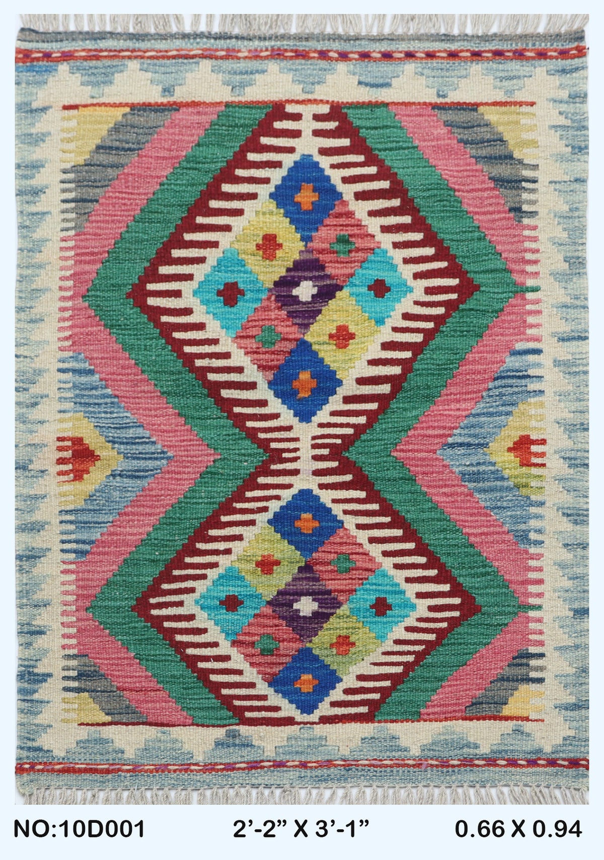 2x3 Multicolor Kilim Geometric Handmade Wool Area Rug | Premium Luxury Area Rug