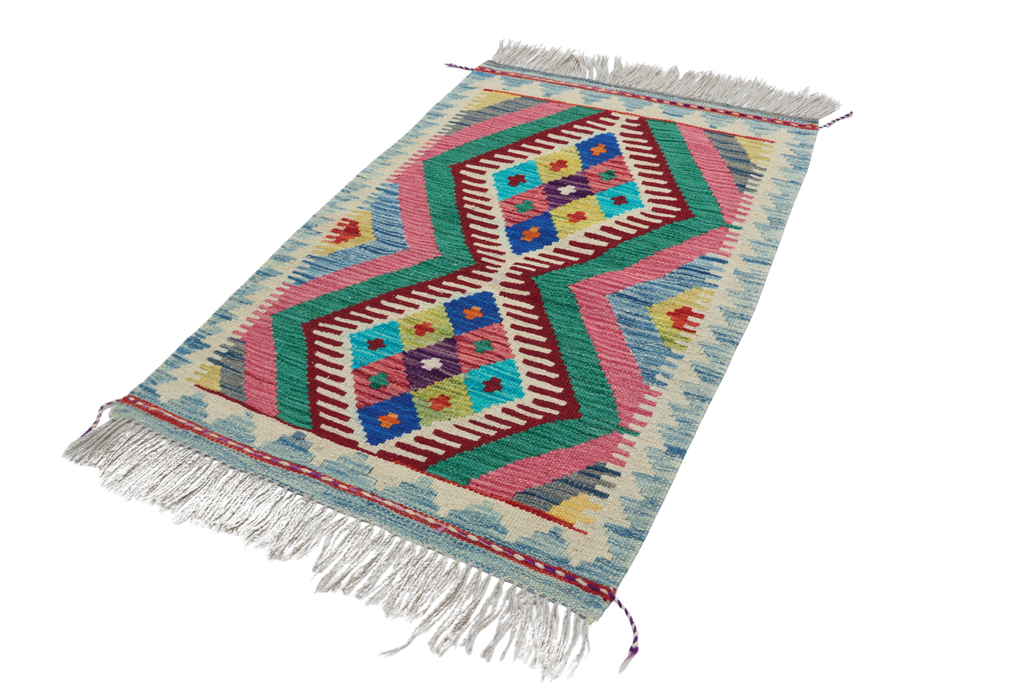 2x3 Multicolor Kilim Geometric Handmade Wool Area Rug | Premium Luxury Area Rug