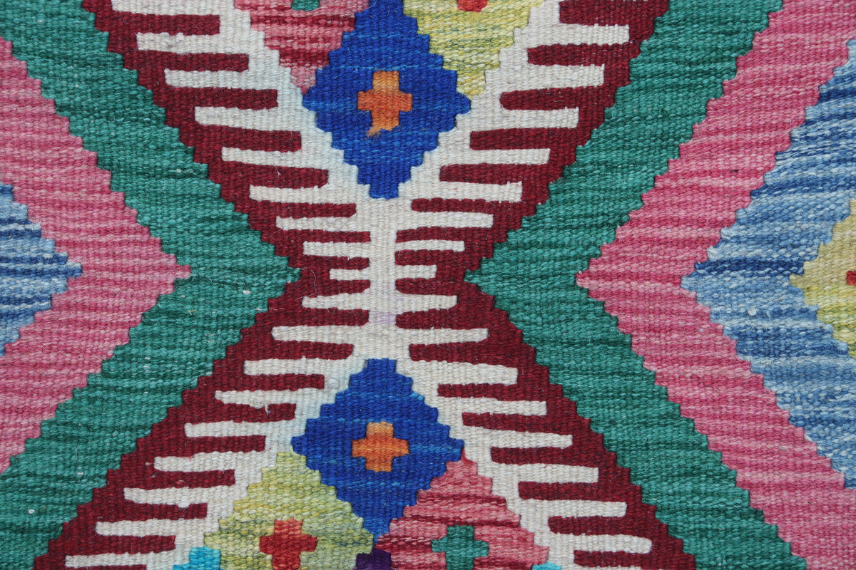 2x3 Multicolor Kilim Geometric Handmade Wool Area Rug | Premium Luxury Area Rug