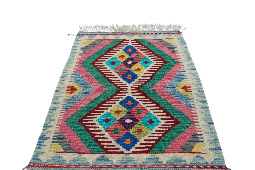 2x3 Multicolor Kilim Geometric Handmade Wool Area Rug | Premium Luxury Area Rug
