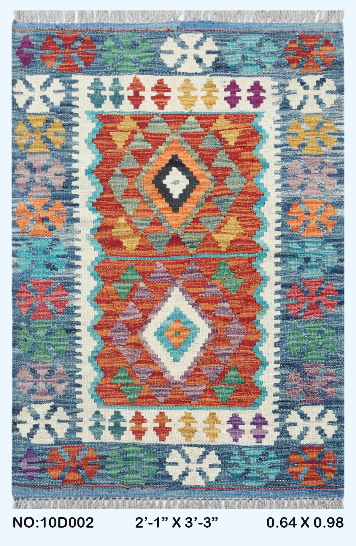 2x3 Multicolor Kilim Geometric Handmade Wool Rug | Premium Luxury Area Rug