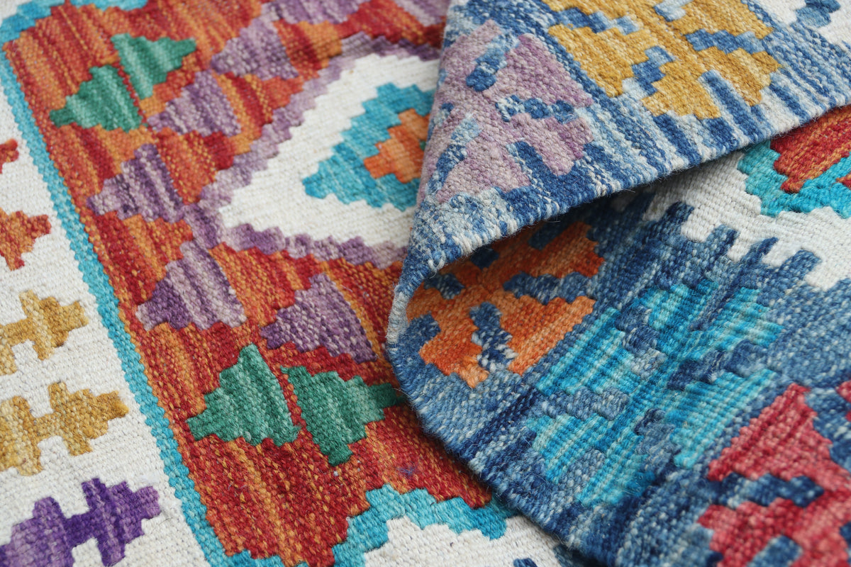 2x3 Multicolor Kilim Geometric Handmade Wool Rug | Premium Luxury Area Rug