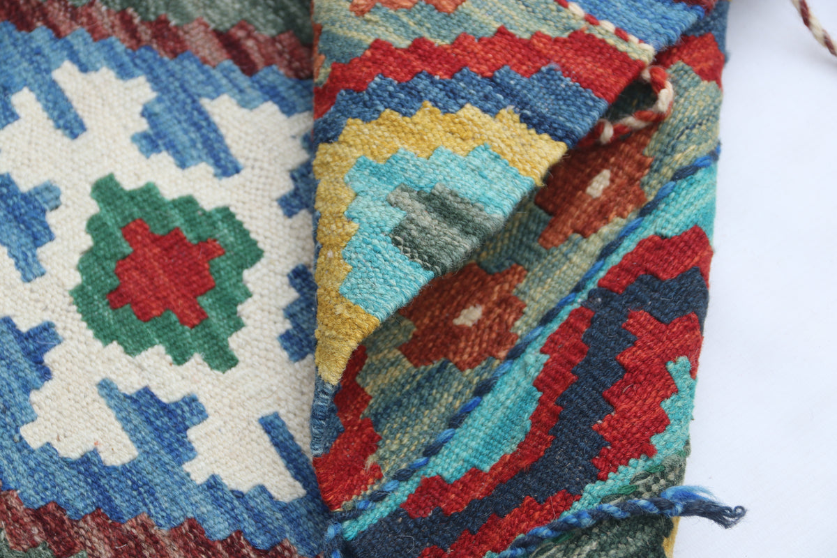 2x3 Multicolor Kilim Geometric Handmade Wool Rug | Premium Luxury Area Rug