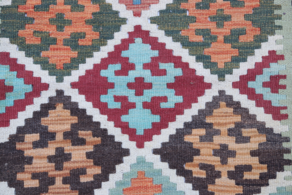 2x3 Multicolor Kilim Geometric Handmade Wool Rug | Premium Luxury Area Rug