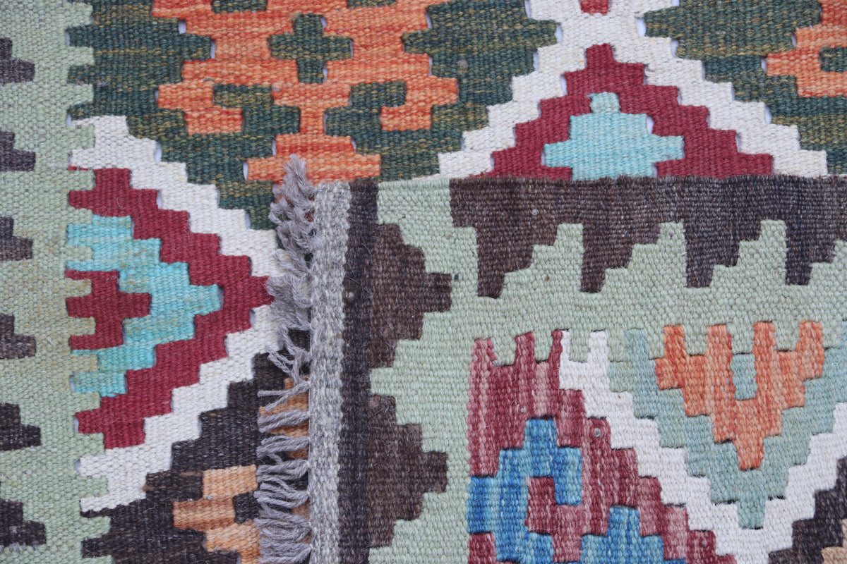 2x3 Multicolor Kilim Geometric Handmade Wool Rug | Premium Luxury Area Rug