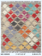 2x3 Multicolor Kilim Geometric Handmade Wool Rug | Premium Luxury Area Rug