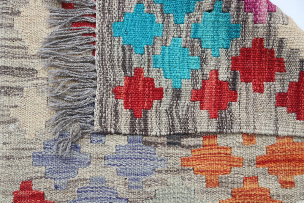 2x3 Multicolor Kilim Geometric Handmade Wool Rug | Premium Luxury Area Rug