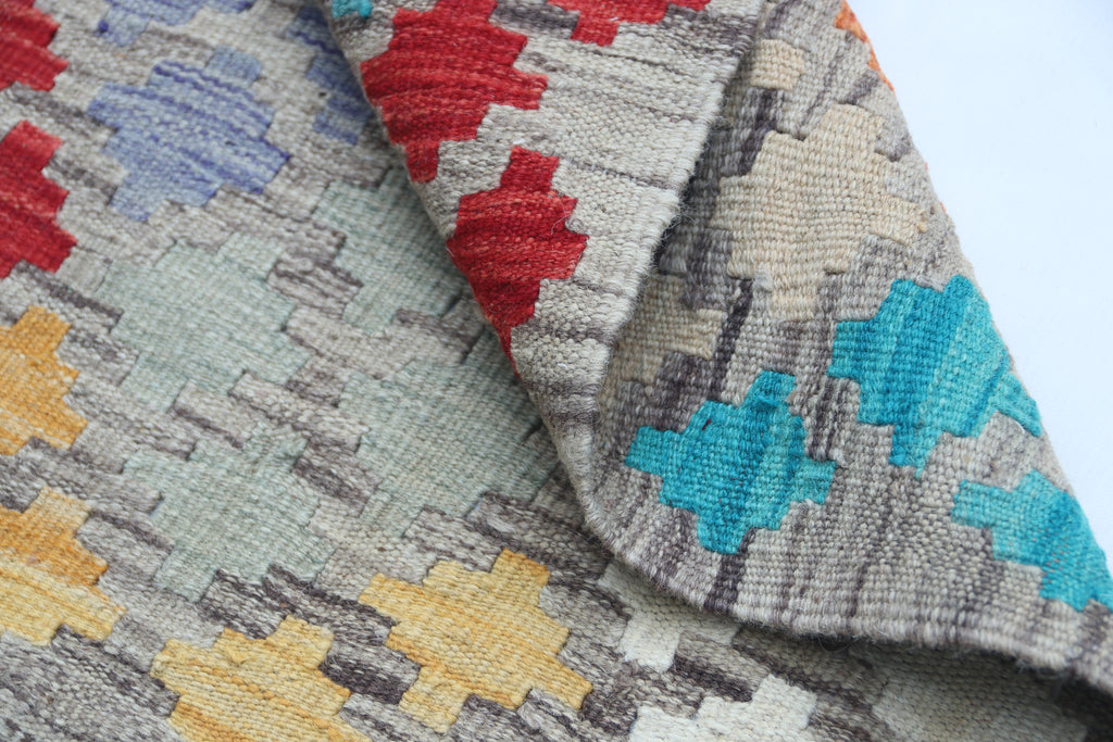 2x3 Multicolor Kilim Geometric Handmade Wool Rug | Premium Luxury Area Rug