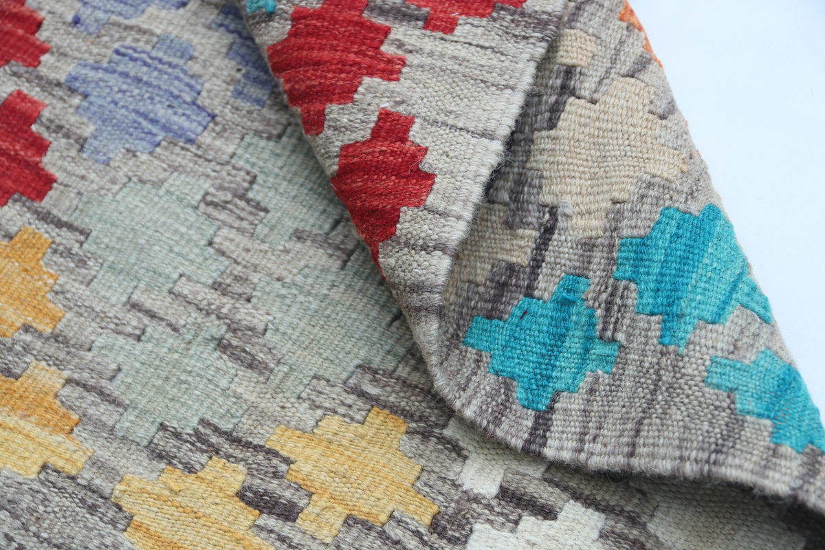2x3 Multicolor Kilim Geometric Handmade Wool Rug | Premium Luxury Area Rug