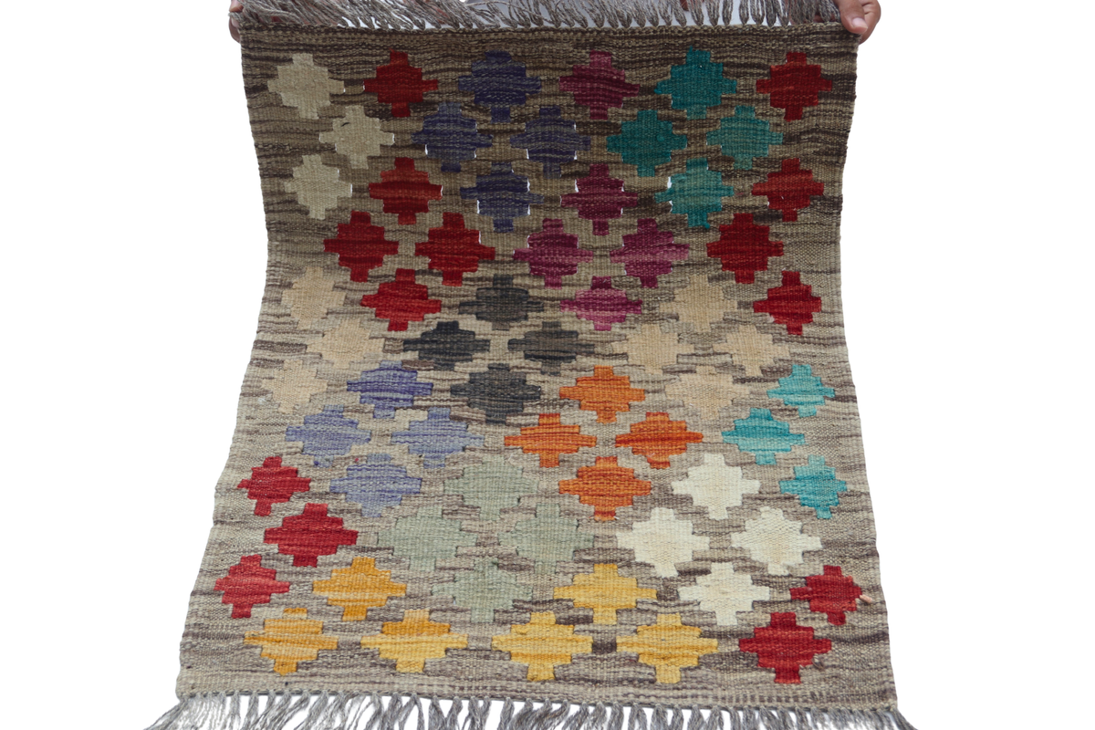 2x3 Multicolor Kilim Geometric Handmade Wool Rug | Premium Luxury Area Rug
