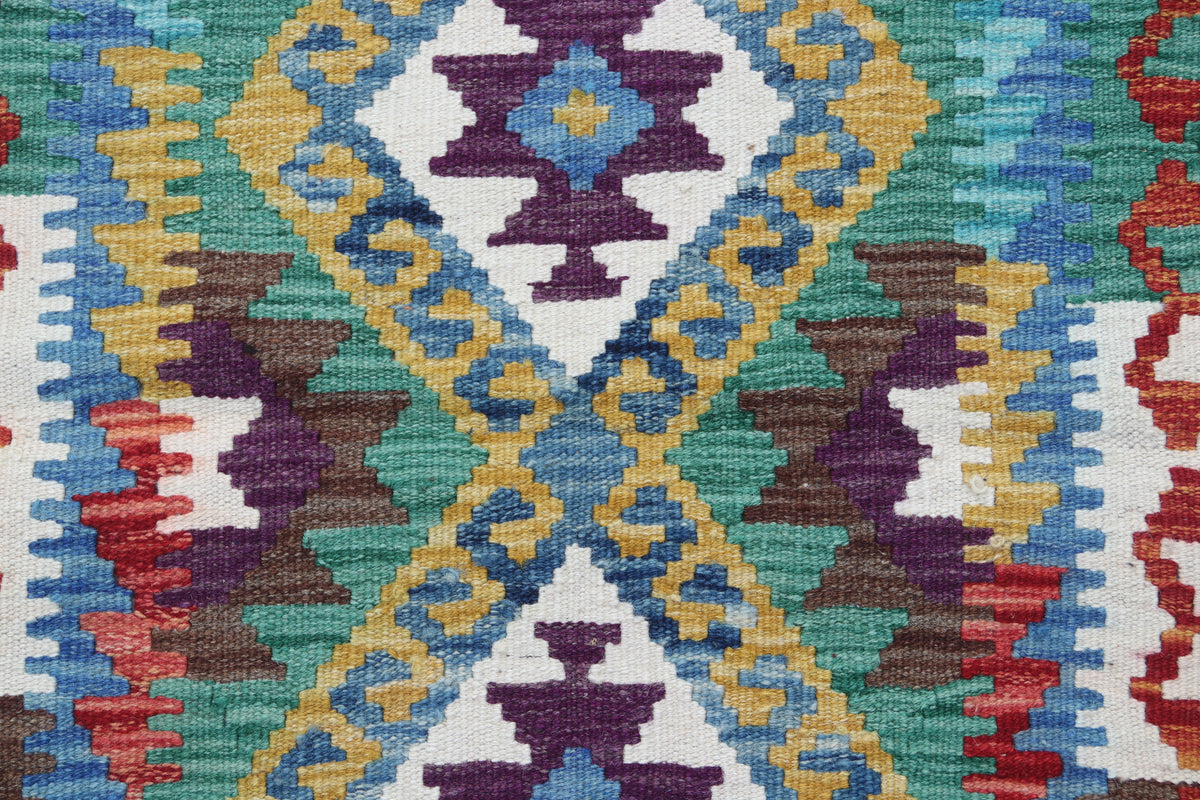 2x3 Multicolor Kilim Geometric Handmade Wool Rug | Premium Luxury Area Rug