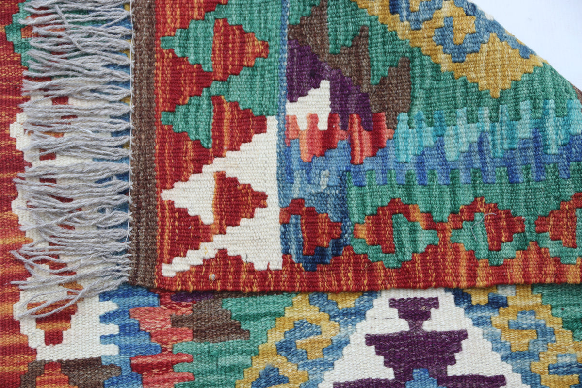 2x3 Multicolor Kilim Geometric Handmade Wool Rug | Premium Luxury Area Rug