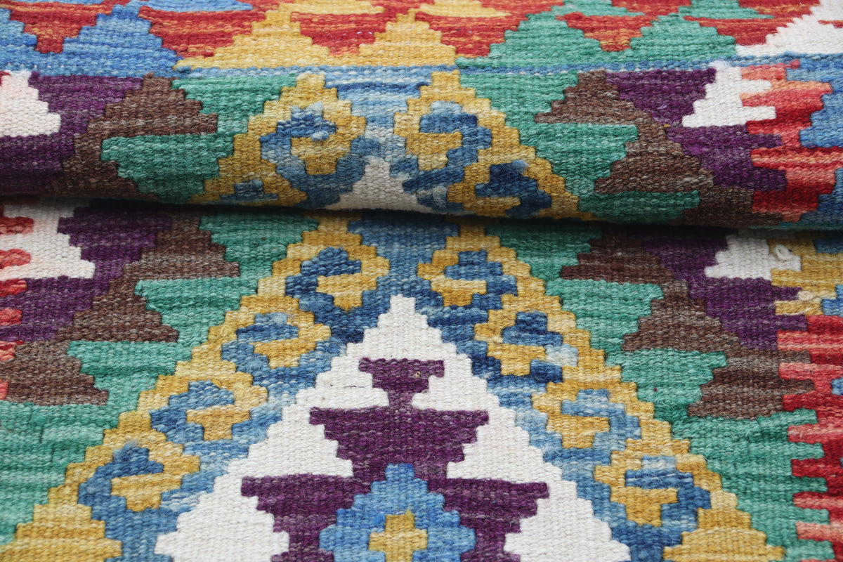2x3 Multicolor Kilim Geometric Handmade Wool Rug | Premium Luxury Area Rug
