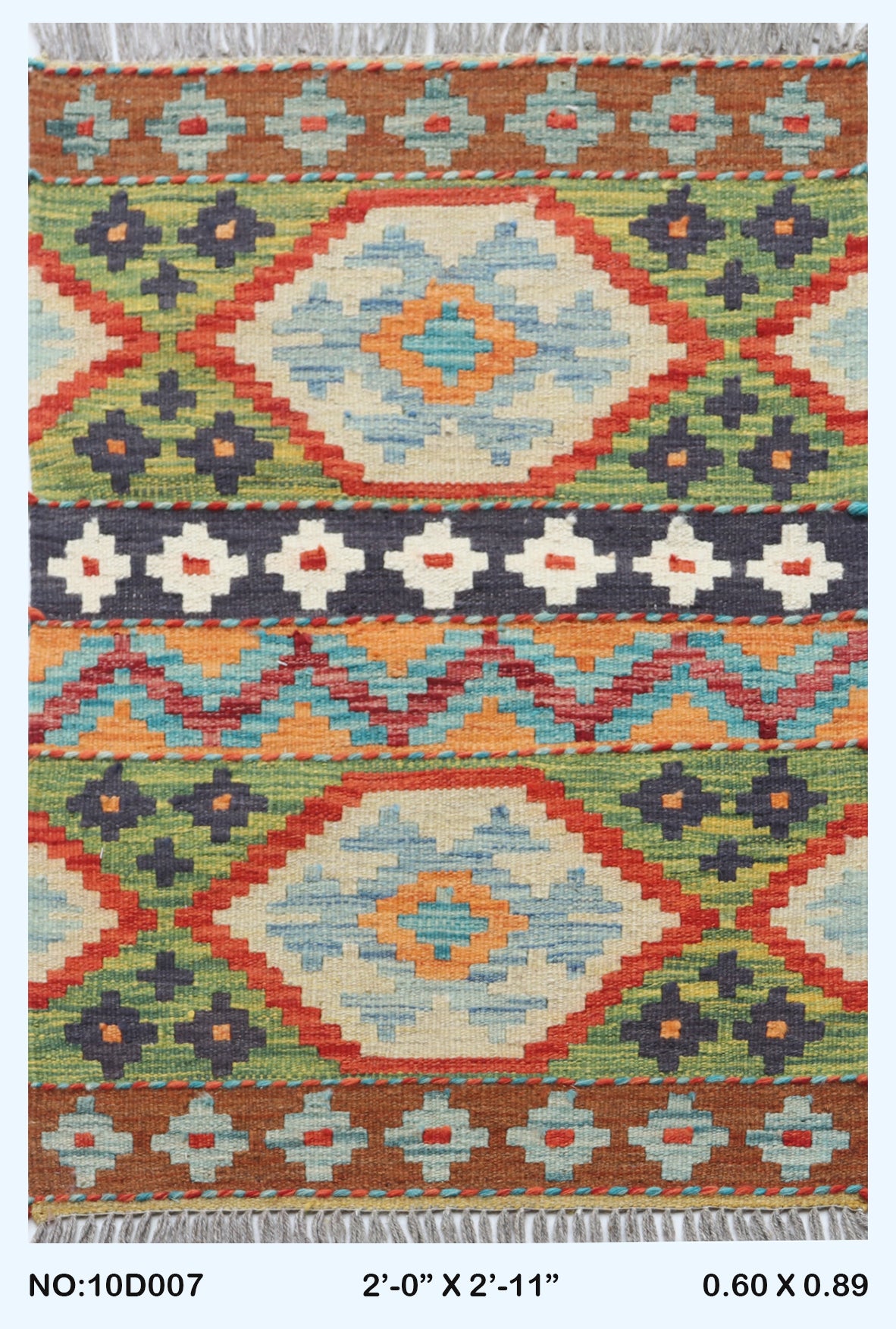2x3 Multicolor Kilim Geometric Handmade Wool Rug | Premium Luxury Area Rug
