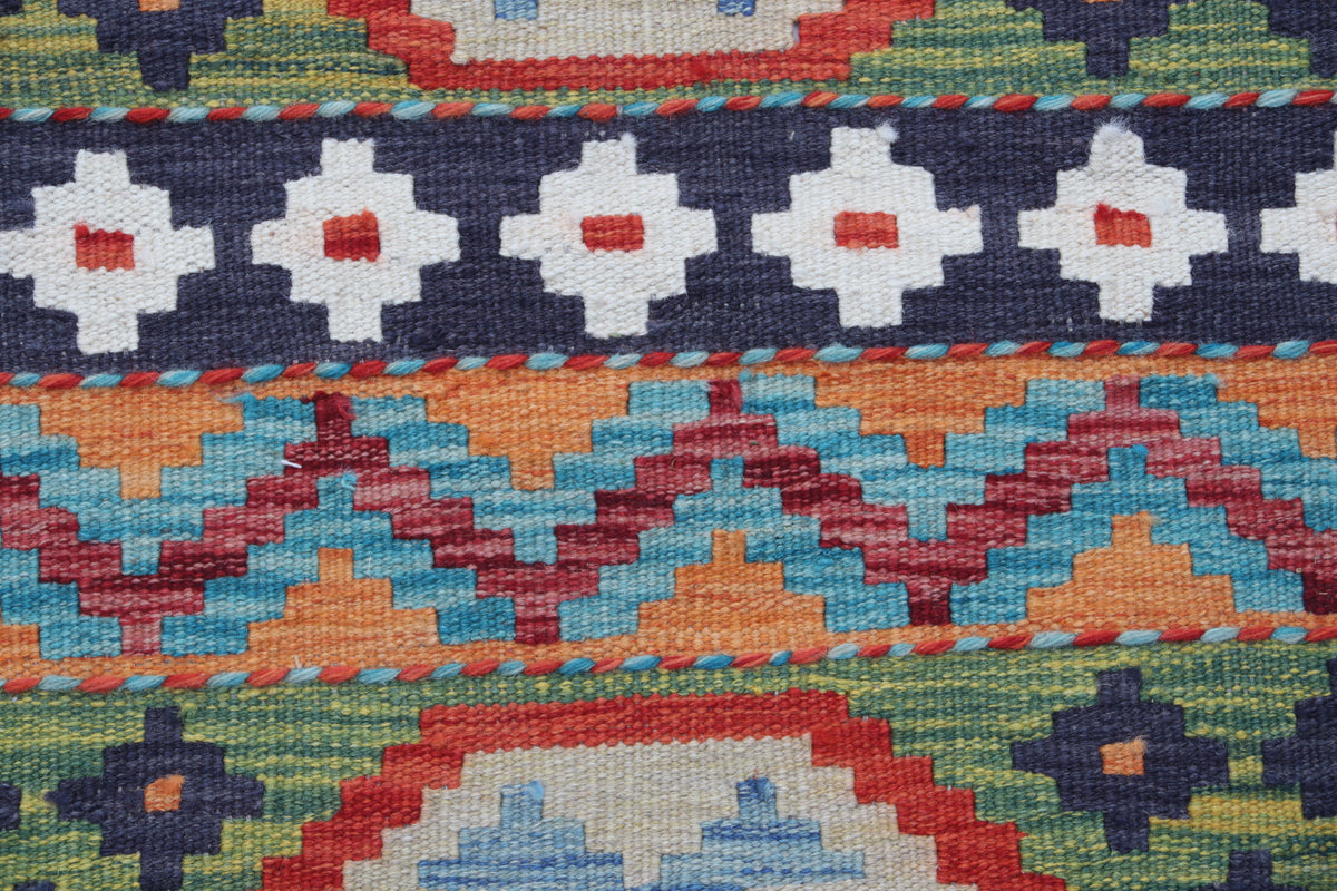 2x3 Multicolor Kilim Geometric Handmade Wool Rug | Premium Luxury Area Rug