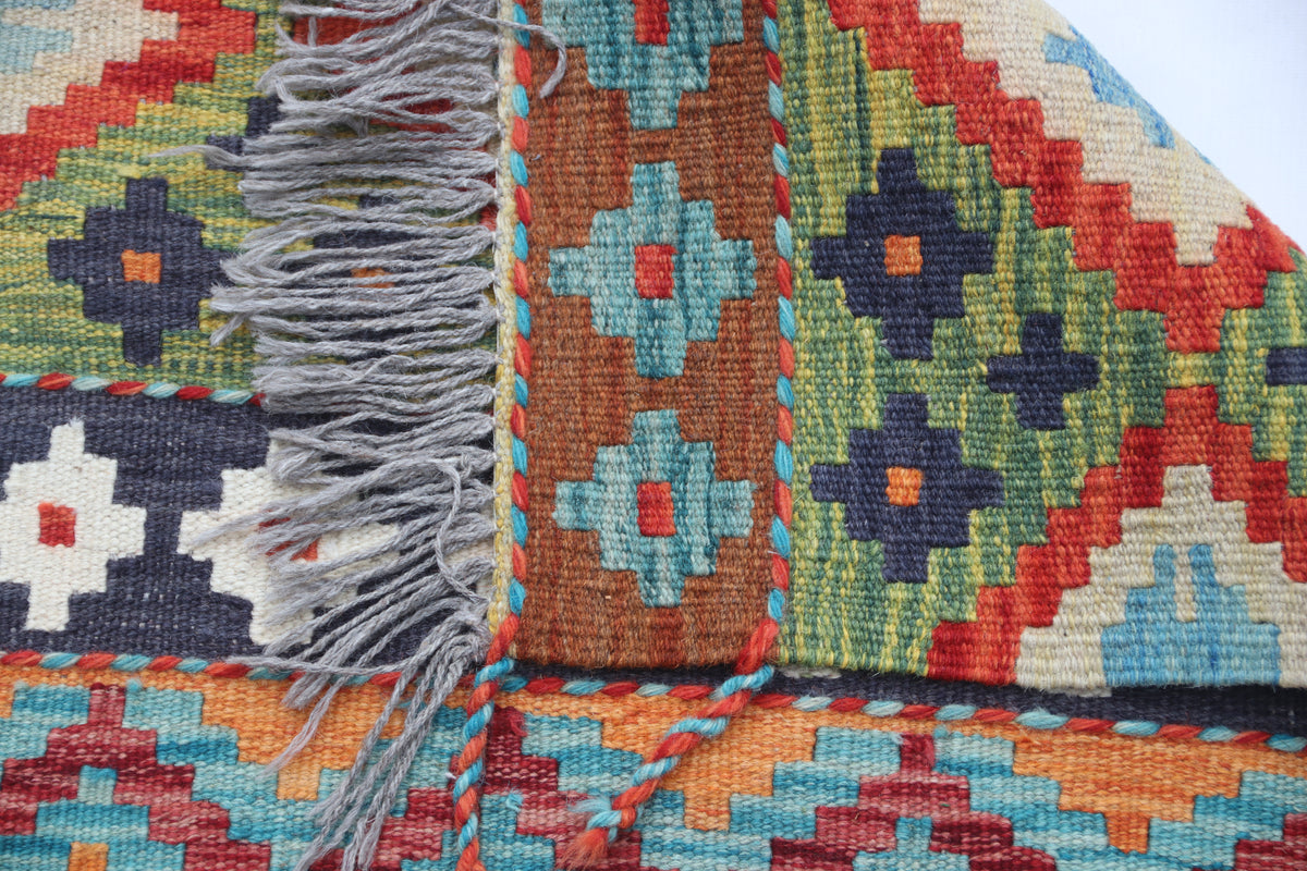 2x3 Multicolor Kilim Geometric Handmade Wool Rug | Premium Luxury Area Rug
