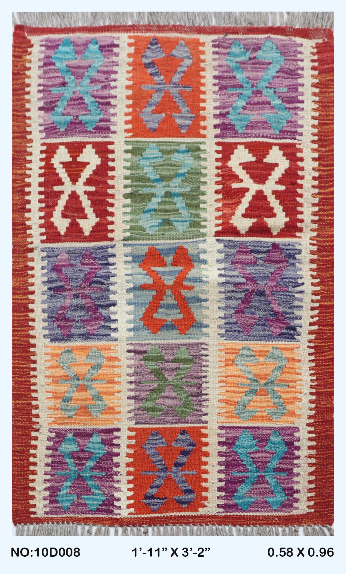2x3 Multicolor Kilim Geometric Handmade Wool Rug | Premium Luxury Area Rug
