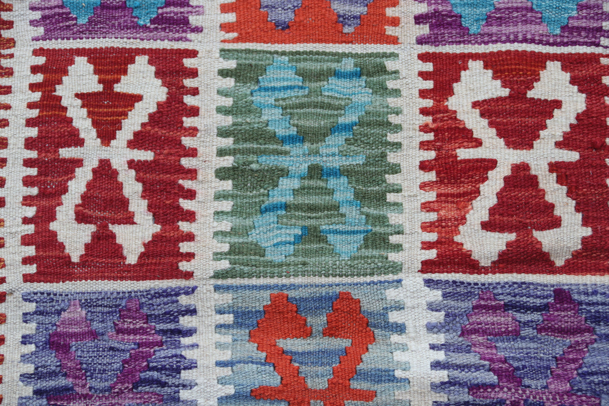 2x3 Multicolor Kilim Geometric Handmade Wool Rug | Premium Luxury Area Rug