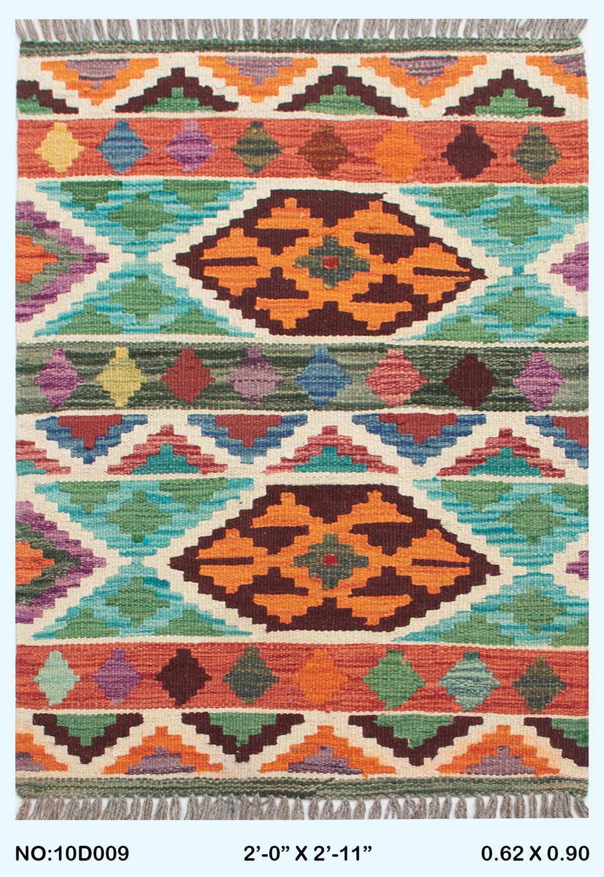 2x3 Multicolor Kilim Geometric Handmade Wool Rug | Premium Luxury Area Rug
