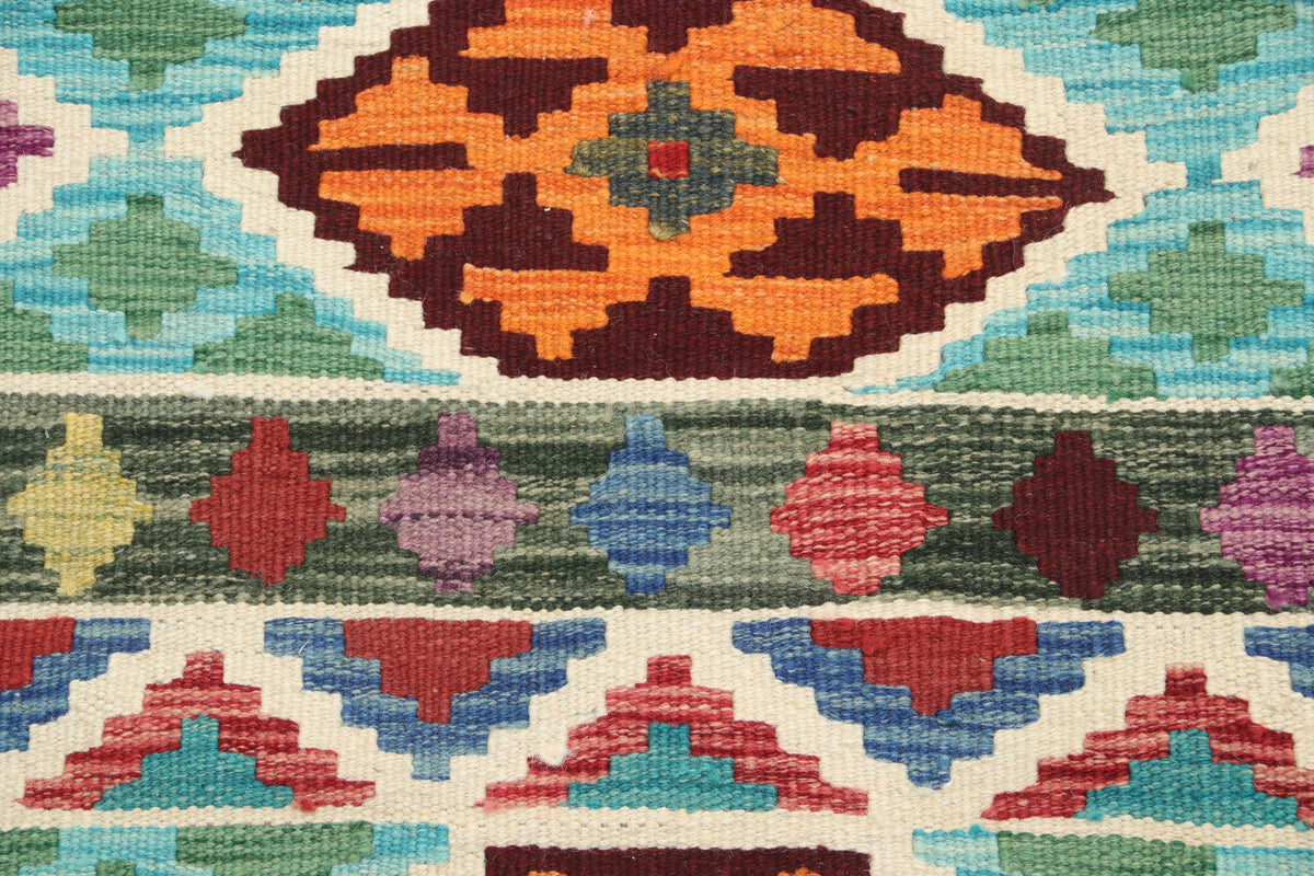 2x3 Multicolor Kilim Geometric Handmade Wool Rug | Premium Luxury Area Rug