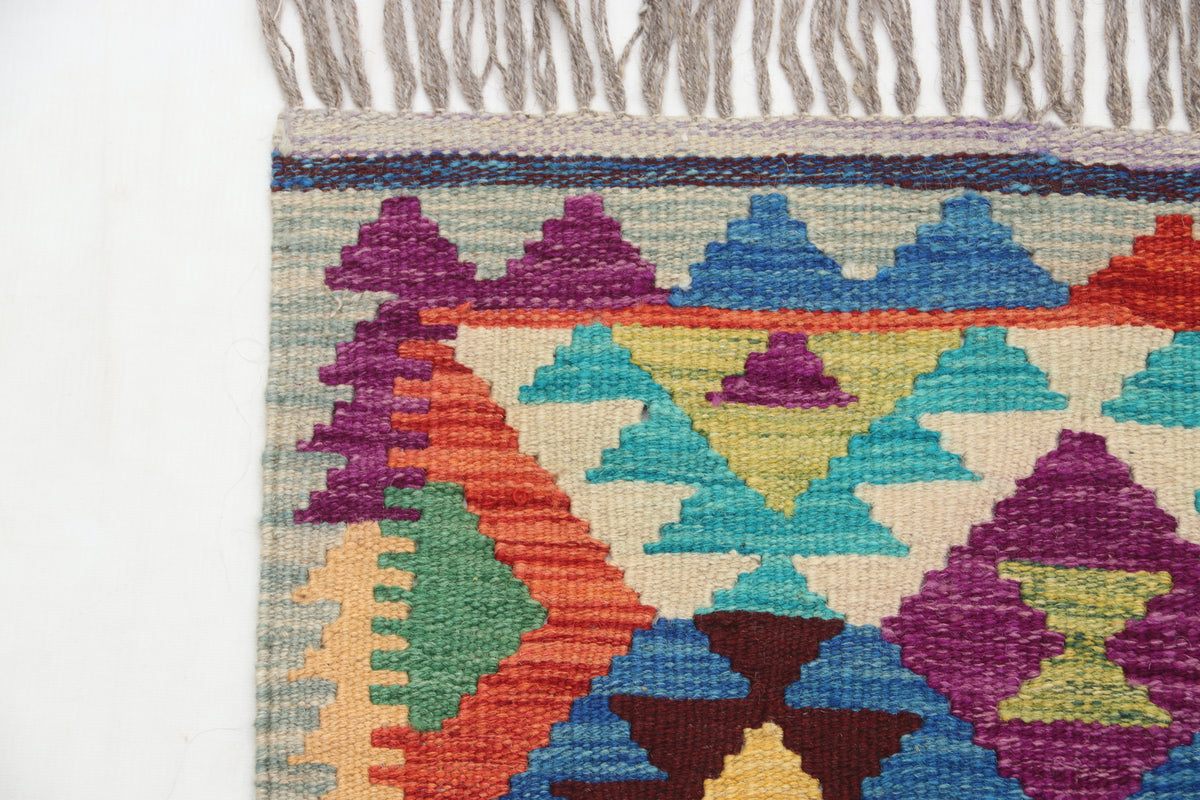 2x3 Multicolor Kilim Geometric Handmade Wool Rug | Premium Luxury Area Rug