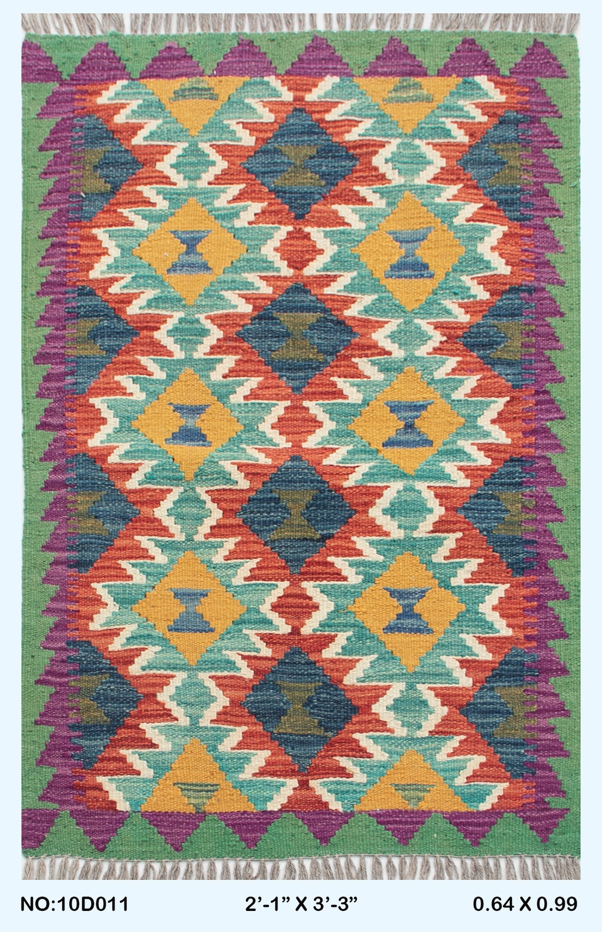 2x3 Multicolor Kilim Geometric Handmade Wool Rug | Premium Luxury Area Rug
