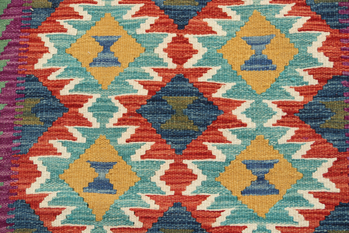 2x3 Multicolor Kilim Geometric Handmade Wool Rug | Premium Luxury Area Rug