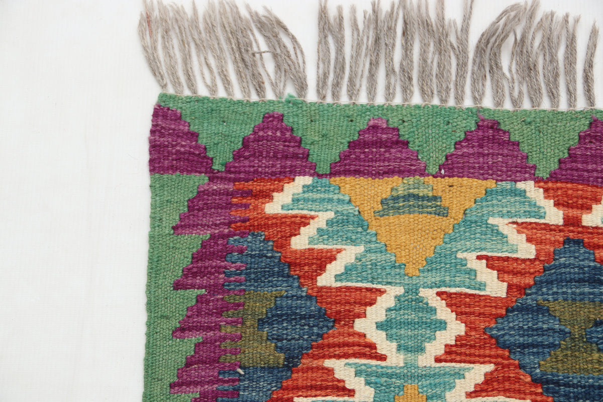2x3 Multicolor Kilim Geometric Handmade Wool Rug | Premium Luxury Area Rug